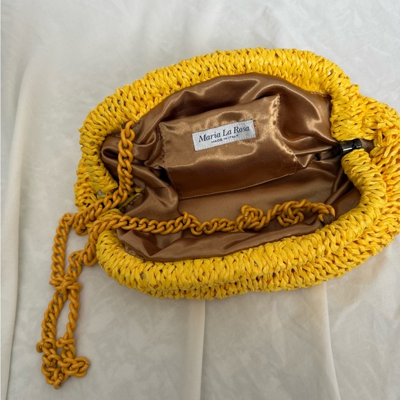 Maria La Rosa Yellow Raffia Game Clutch - Yellow Woven Women's Bag - Picture 9 of 10